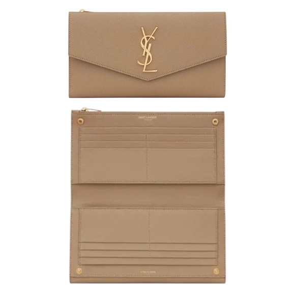 Rare! YSL Saint Laurent Uptown Large Flap Wallet Clutch Beige like New Condition - Picture 1 of 16